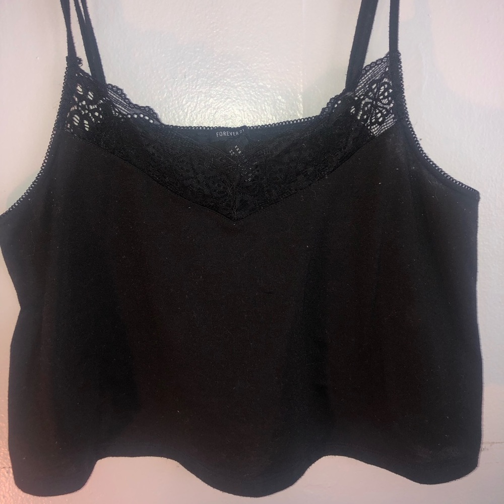 Forever21 Black Tank Crop Top with Lace Detail, M